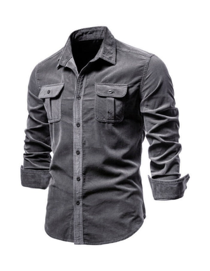 SHOPIQAT Men's Corduroy Slim-Fit Casual Long-Sleeve Shirt - Premium from shopiqat - Just $8.900! Shop now at shopiqat